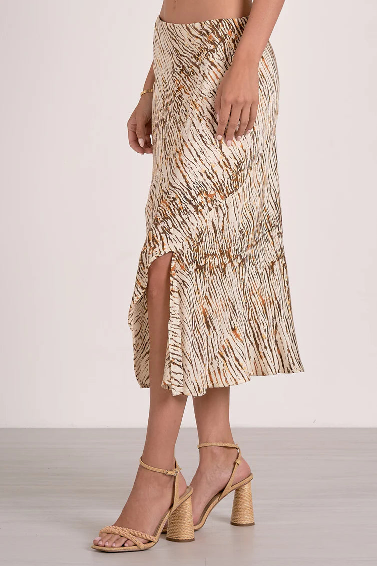 Selma midi side slit skirt in neutral sahara side view