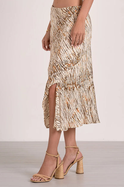 Selma midi side slit skirt in neutral sahara side view