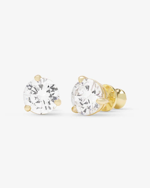 Not your basic 8mm stud earring in gold with white diamonds 