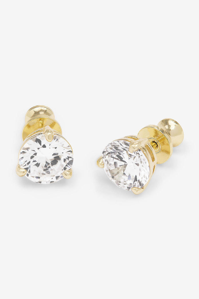 Gold-tone cubic zirconia stud earrings, round bezel setting