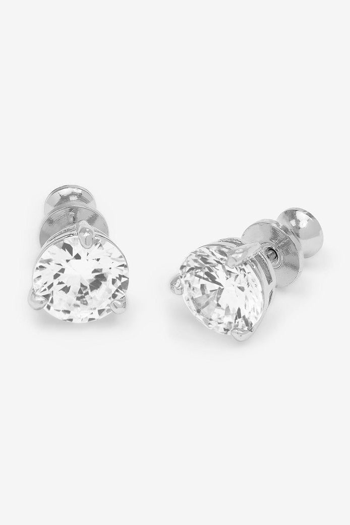 Silver-tone cubic zirconia stud earrings, round bezel setting