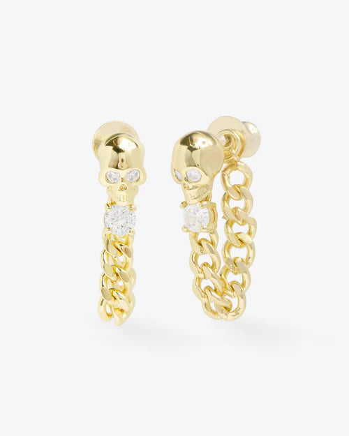 Ride or die soft chain hoop earring in gold white style close up view