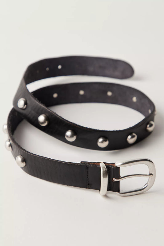 RHODES STUD BELT IN BLACK FRONT VIEW