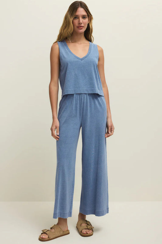 SCOUT JERSEY DENIM PANT IN SANTORINI INDIGO FRONT VIEW