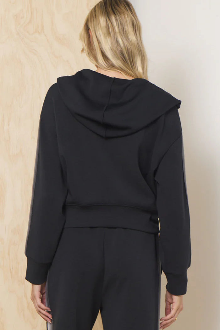 STRIPED CLOUD FLEECE ZIP UP IN BLACK/TONAL GREYS BACK VIEW