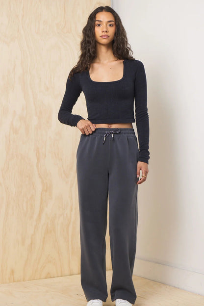 LUXE CLOUD WIDE LEG PANT IN GRAPHITE FRONT VIEW