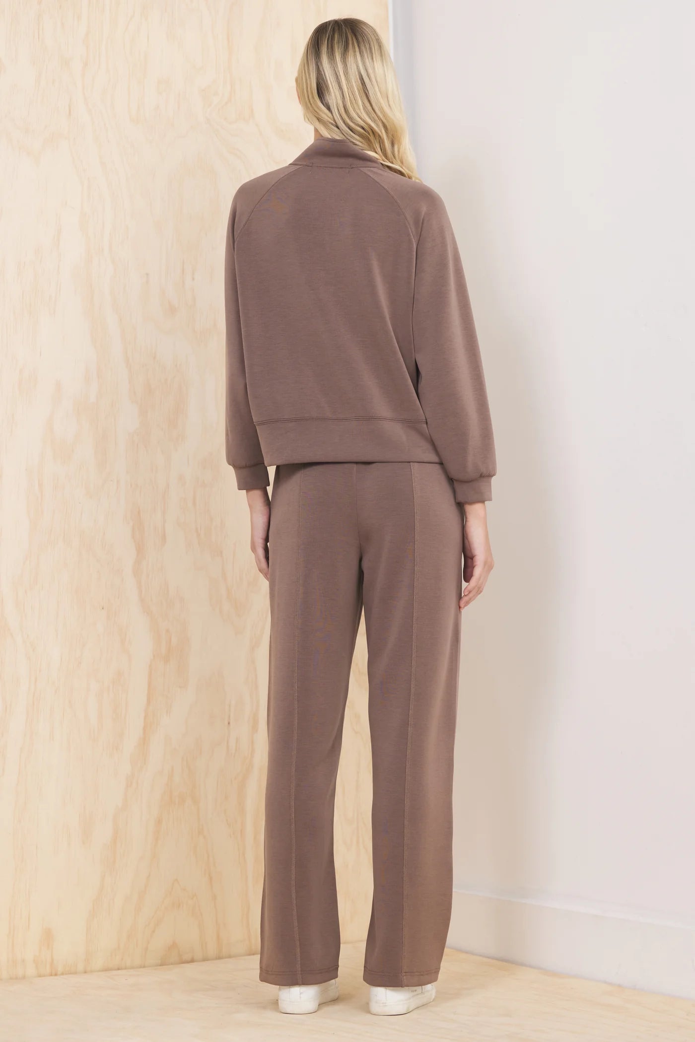 LUXE CLOUD HENLEY PULLOVER IN JAVA BACK VIEW