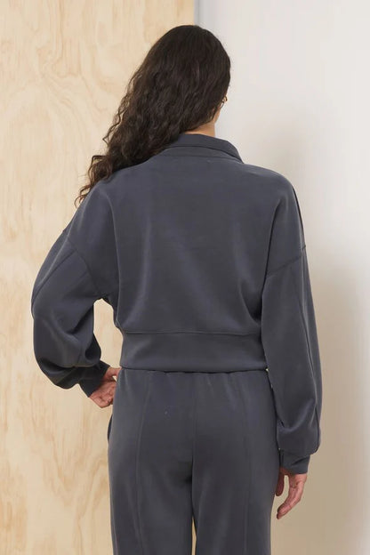 LUXE CLOUD QUARTER ZIP IN GRAPHITE BACK VIEW