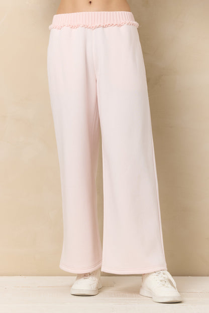 Fleece pant with rib waistband in pink hibiscus color variant