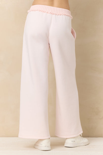 Pink Hibiscus Fleece rib waistband pant 