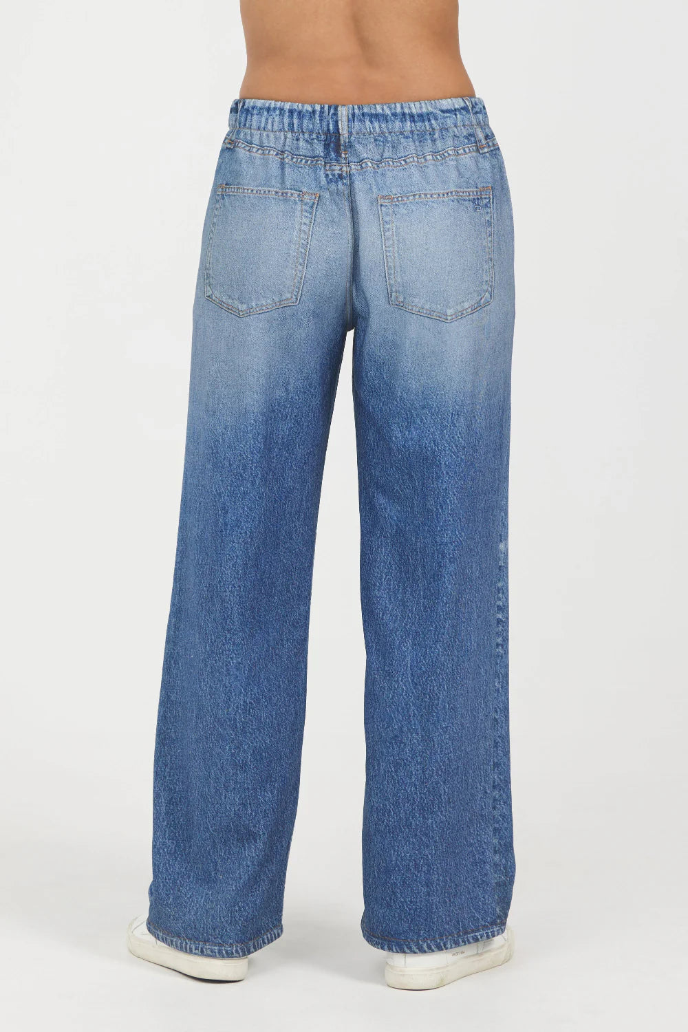 FLEECE WIDE LEG PANT IN MEDIUM DENIM BACK VIEW