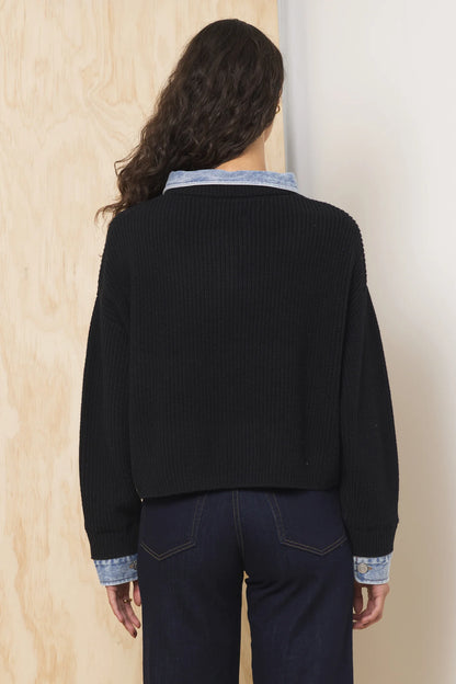 CROPPED SWEATER IN BLACK DENIM BACK VIEW