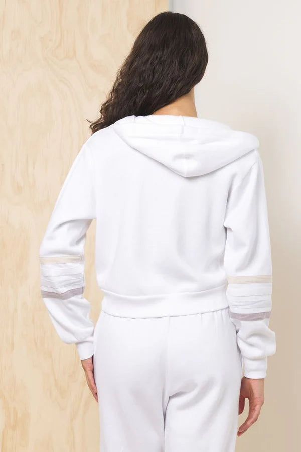 STRIPE FLEECE ZIP UP IN WINTER WHITE BACK VIEW