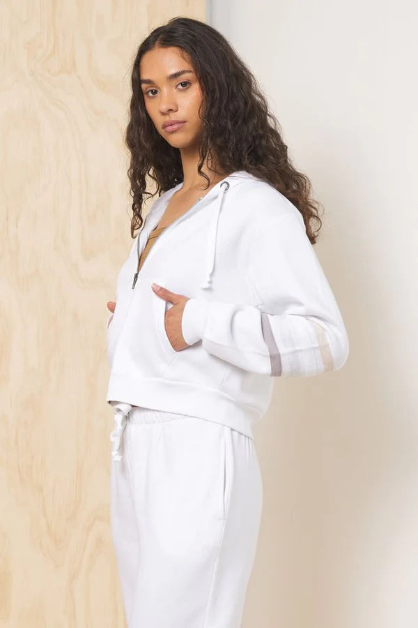 STRIPE FLEECE ZIP UP IN WINTER WHITE SIDE VIEW