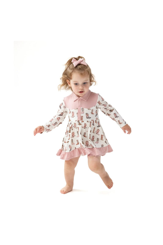 LONG SLEEVE BODYSUIT DRESS IN FUTURE COWGIRL FRONT VIEW