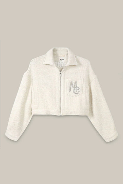 NORAH CROPPED BLOUSON IN OFF WHITE FRONT VIEW