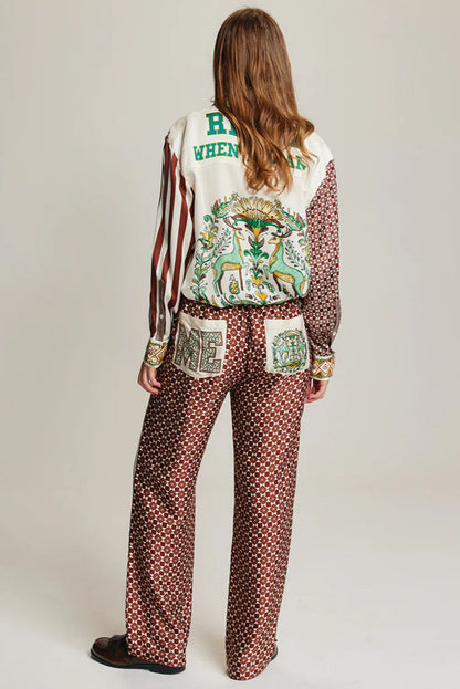 ISABEL PRINTED SHIRT IN SPORTY JADE BACK VIEW WORN
