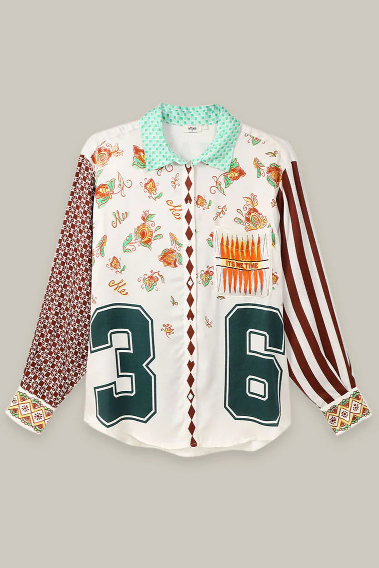ISABEL PRINTED SHIRT IN SPORTY JADE FRONT VIEW