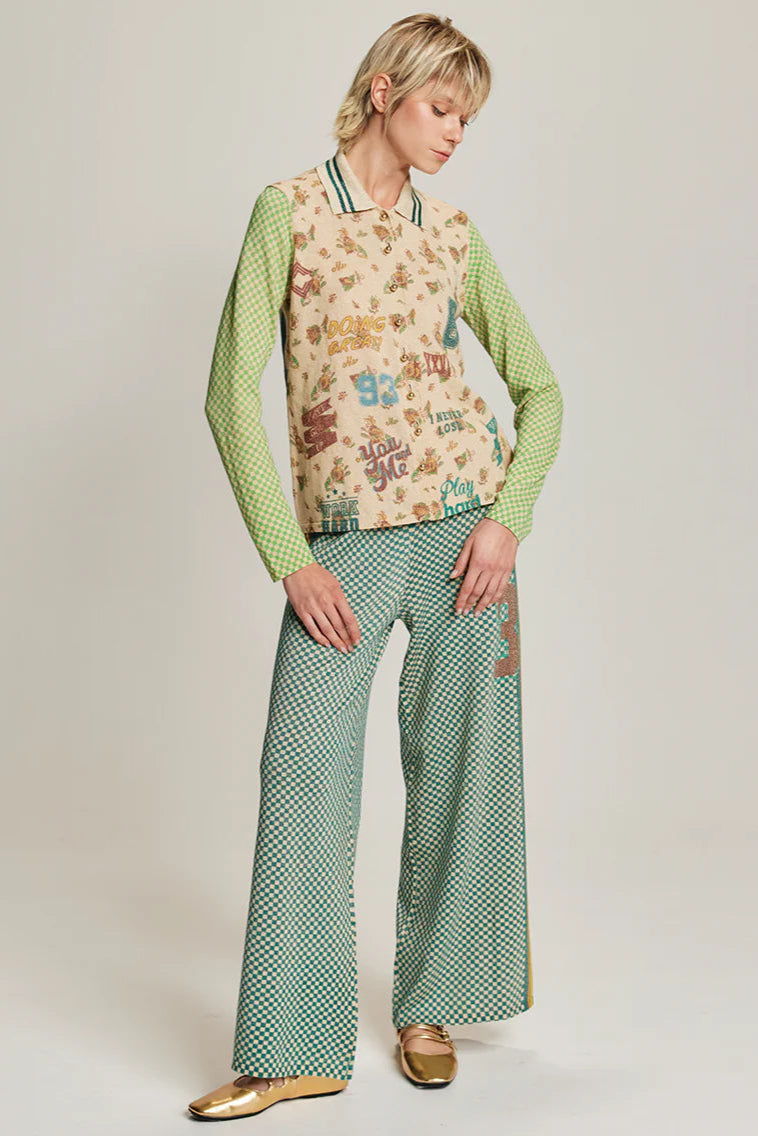 SERENITY BUTTON SHIRT KNIT IN SPORTY JADE FRONT VIEW