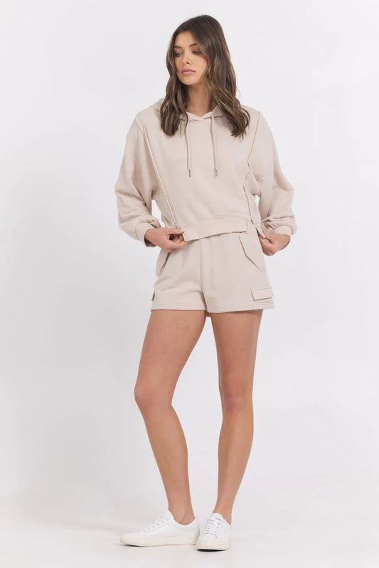 FRENCH TERRY HOODIE IN SEASIDE SAND FRONT VIEW