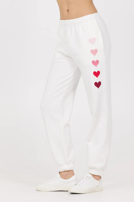 EMBLEM FRENCH TERRY JOGGER IN WHITE/RED/PINK FRONT VIEW