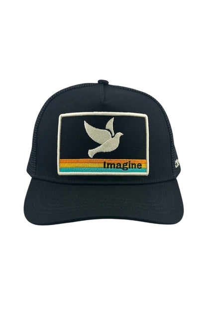 IMAGINE TRUCKER HAT IN BLACK FRONT VIEW