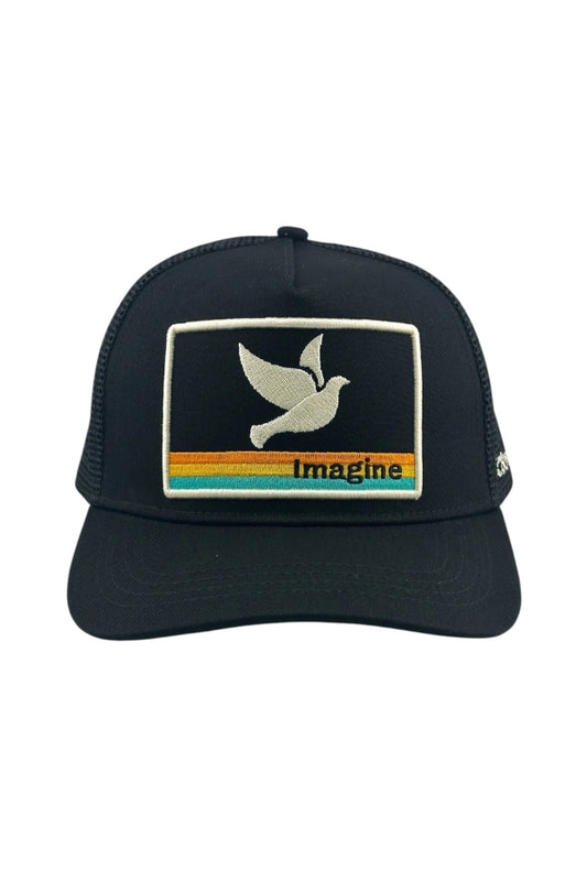 IMAGINE TRUCKER HAT IN BLACK FRONT VIEW