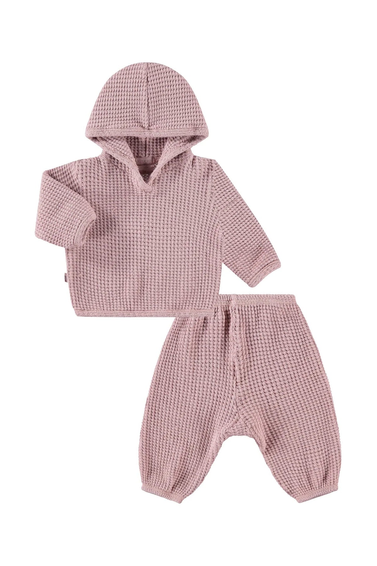 CHUNKY THERMAL HOODIE SET IN SHELL PINK FRONT VIEW