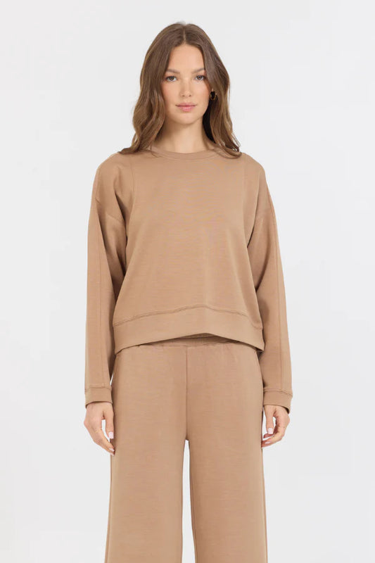 Cloud fleece crewneck in caramel front view