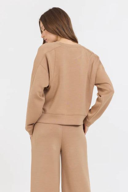 Cloud fleece crewneck in caramel back view