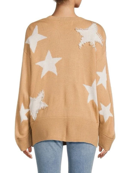 Star jacquard cardigan in camel ivory back view