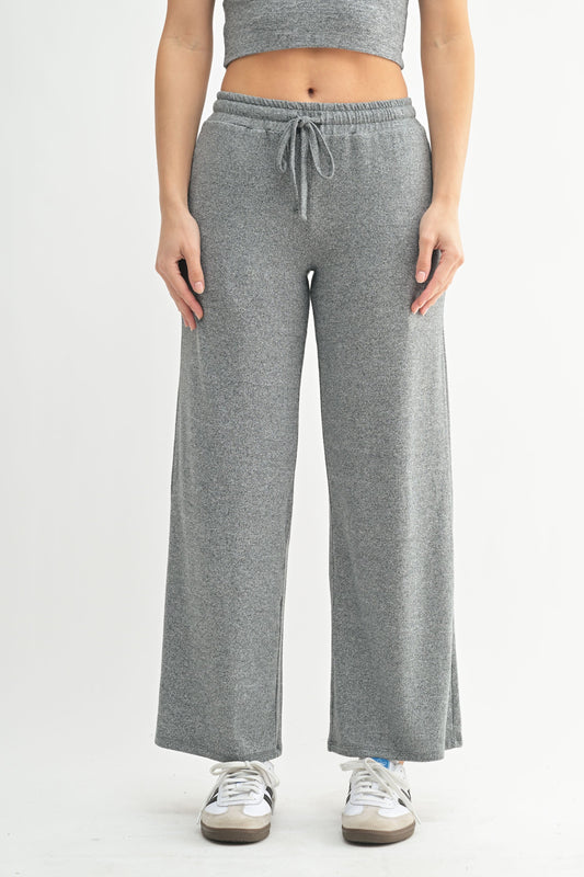 Brushed wide leg lounge pant in 2 tone grey front view