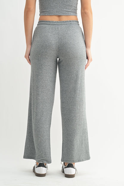 Brushed wide leg lounge pant in 2 tone grey back view