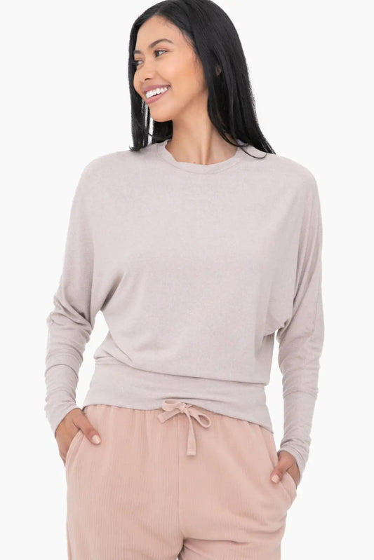 Dolman Sleeved top in mocha front view