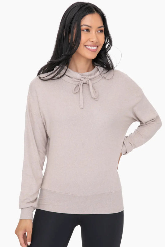 Brushed cowl neck lounge pullover in mocha front view