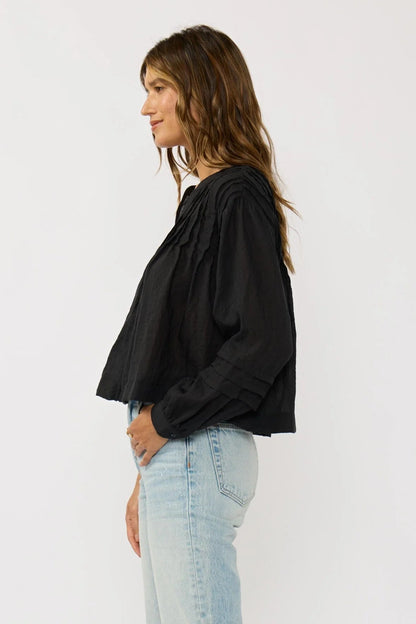 LONG SLEEVE BUTTON DOWN BLOUSE con pintucks, black, profilo con maniche lunghe