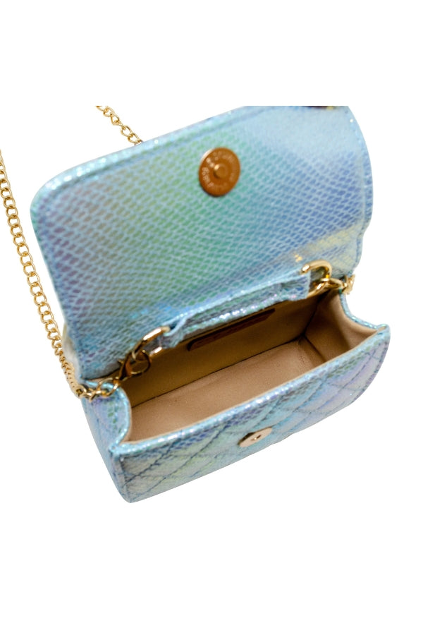 MERMAID TAIL PEARL HANDLE BAG IN BLUE INSIDE VIEW