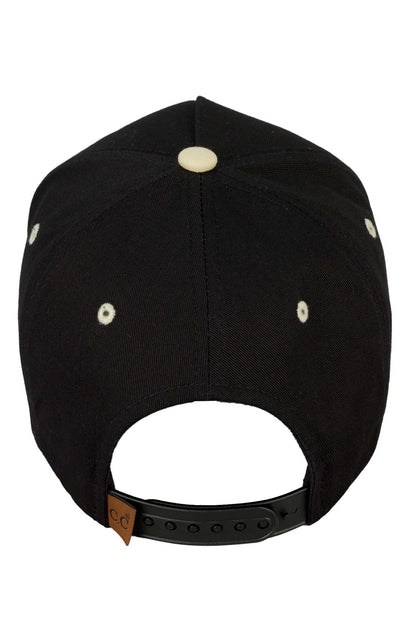 Outlaw trucker hat in black and cream back view