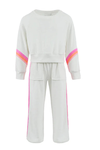 PLUSH SWEAT SET IN NEON RAINBOW FRONT VIEW