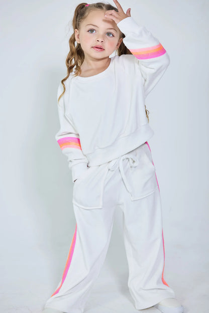 PLUSH SWEAT SET IN NEON RAINBOW FRONT VIEW