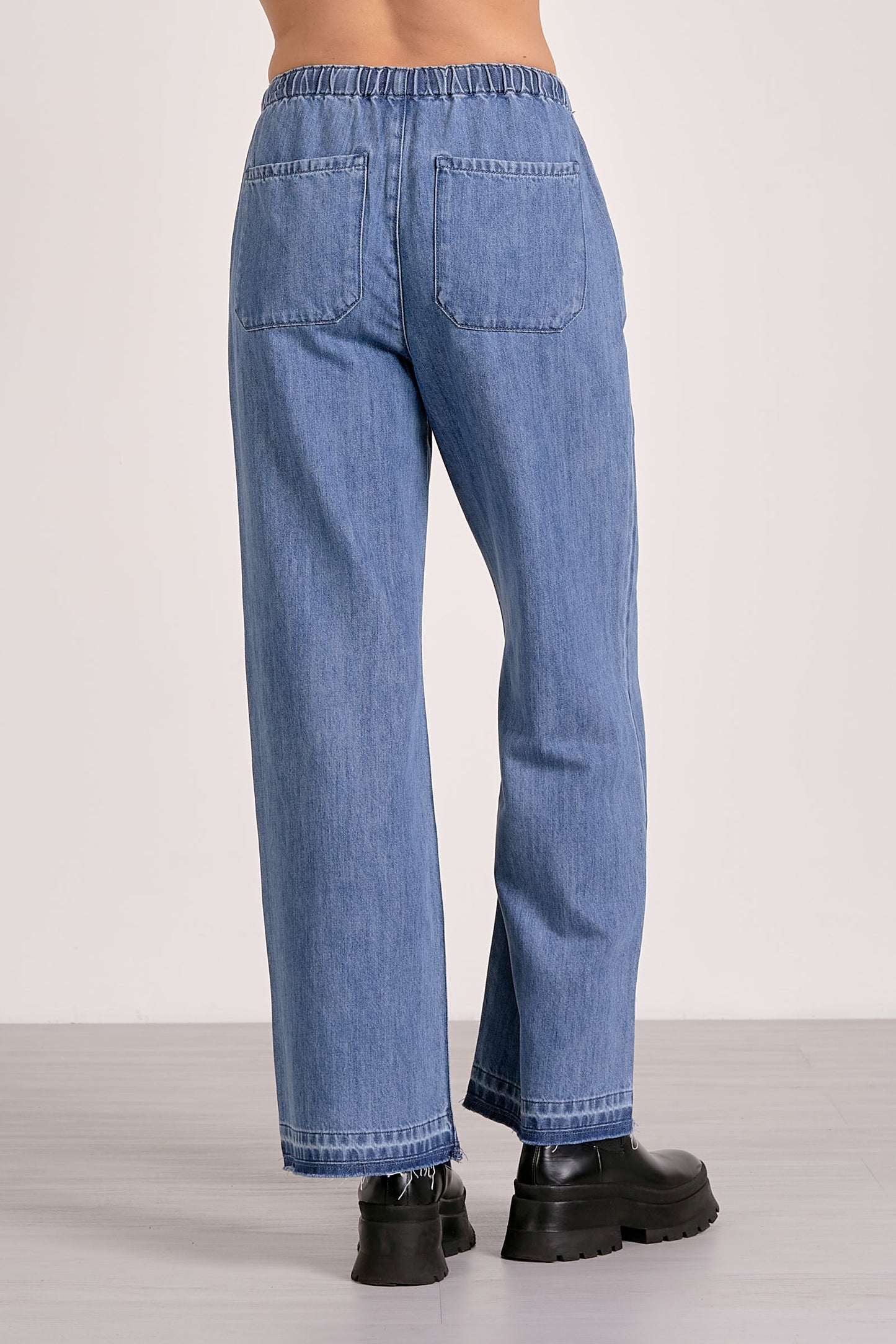 DRAWSTRING PANT IN DENIM BLUE BACK VIEW