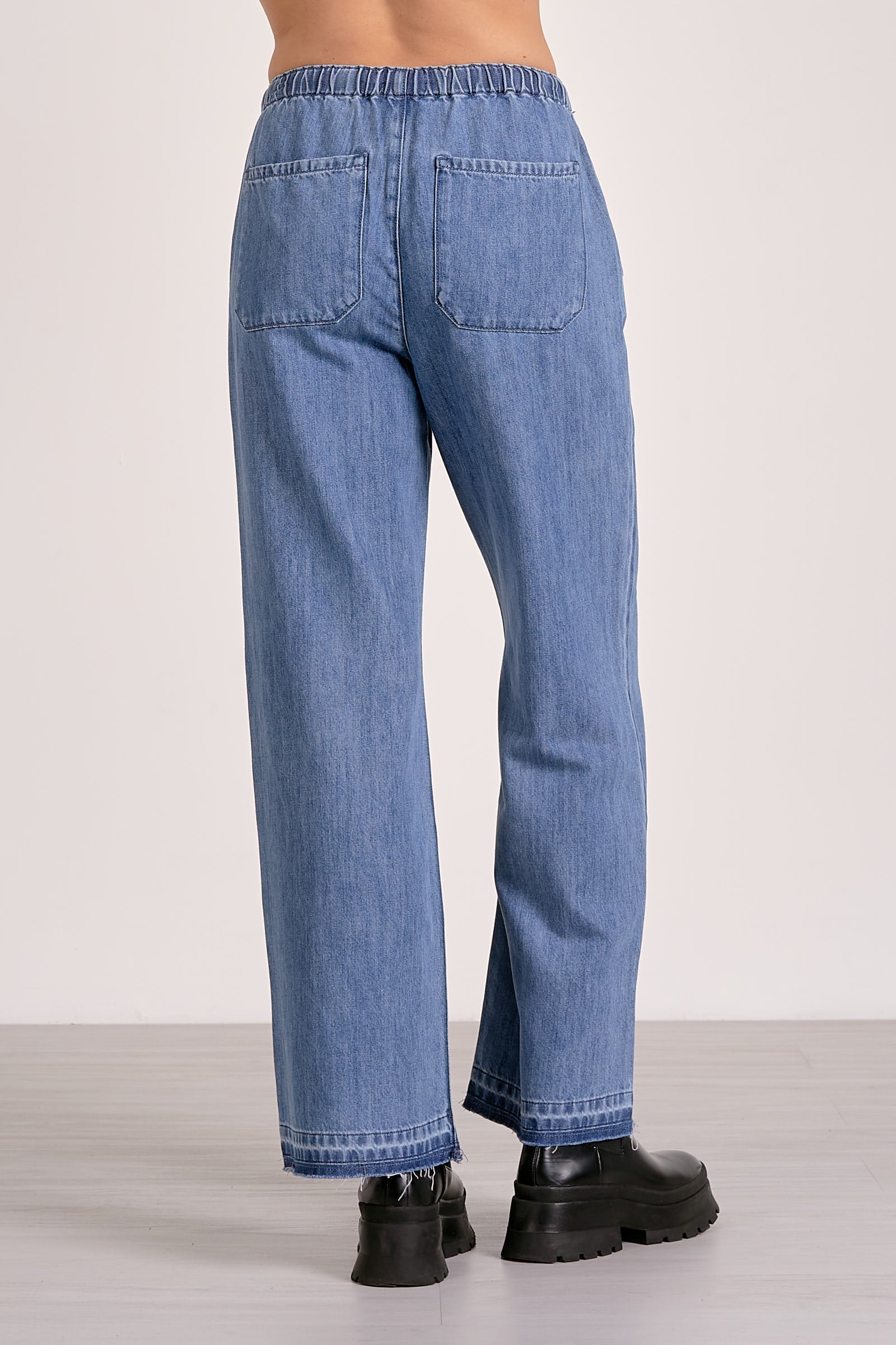 DRAWSTRING PANT IN DENIM BLUE BACK VIEW