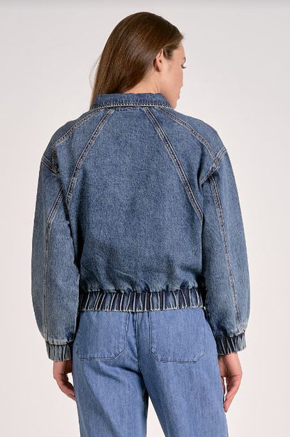 CUFF WAIST BAND JACKET IN DENIM BLUE BACK VIEW