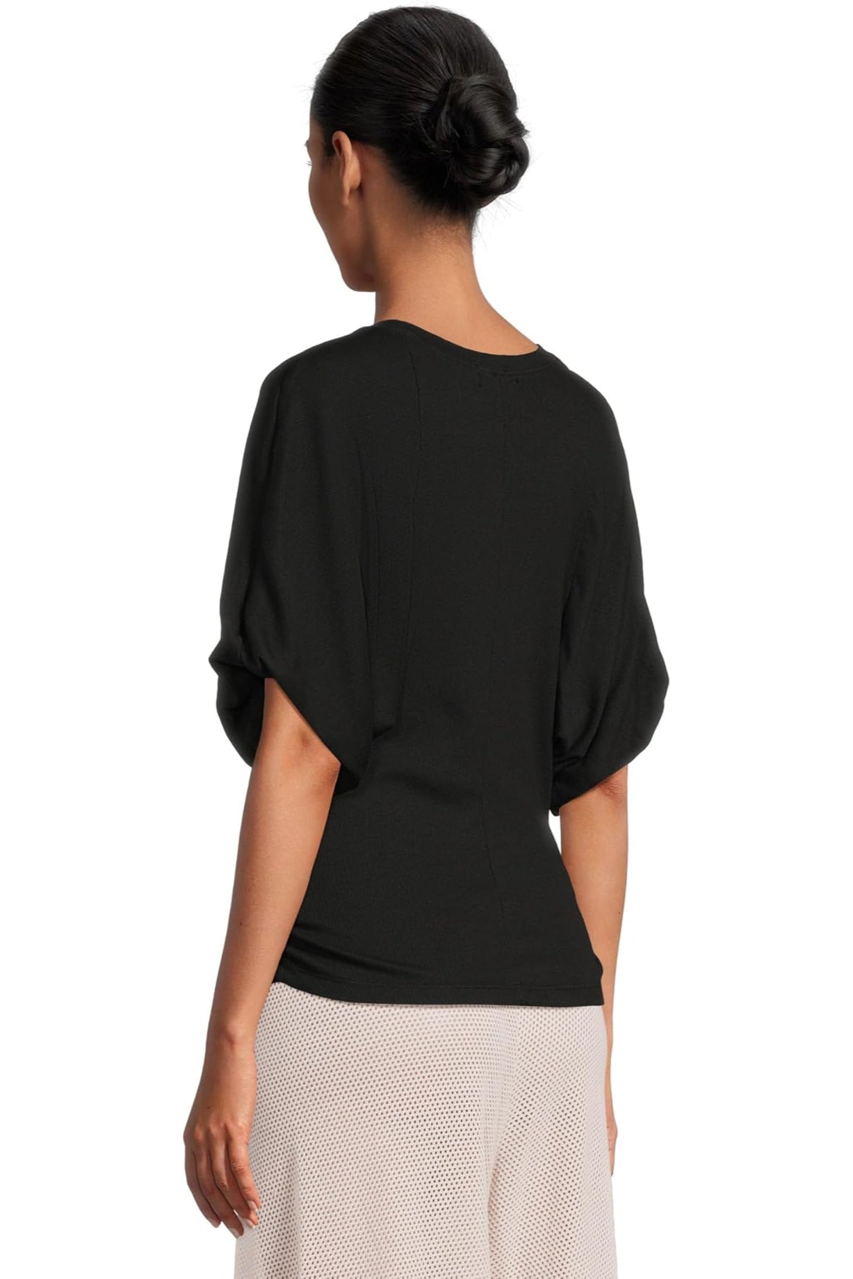 VICKY SCOOP NECK BALLOON SLEEVE TEE IN BLACK BACK VIEW