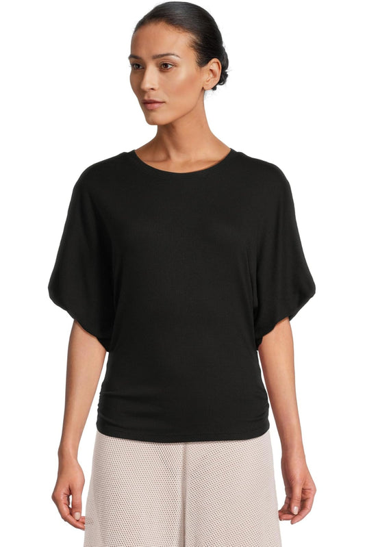 VICKY SCOOP NECK BALLOON SLEEVE TEE IN BLACK FRONT VIEW
