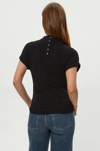 LARA RIBBED MOCK NECK IN BLACK BACK VIEW