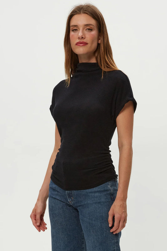LARA RIBBED MOCK NECK IN BLACK FRONT VIEW