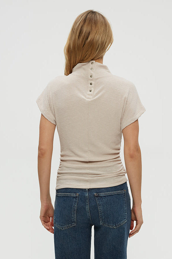 LARA RIBBED MOCK NECK IN CEMENT BACK VIEW