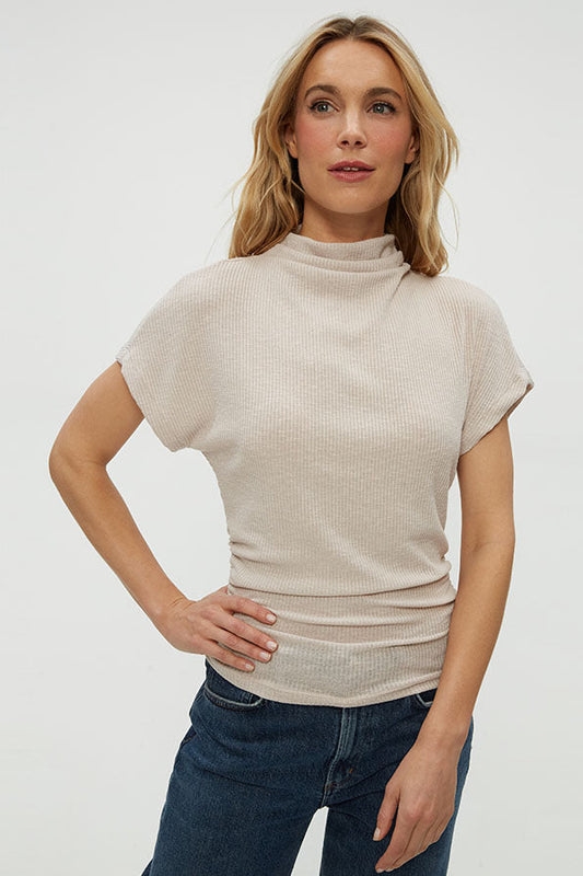 LARA RIBBED MOCK NECK IN CEMENT FRONT VIEW
