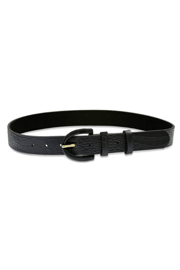 WESTWOOD BELT IN MATTE BLACK CROCO FRONT VIEW